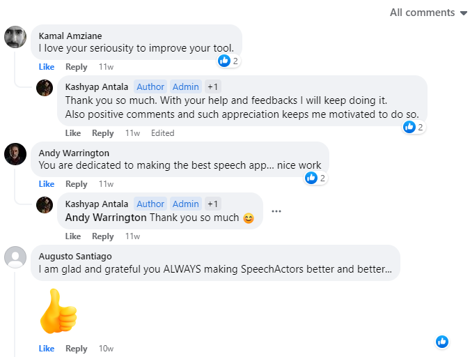 Speechactors Facebook Feedback