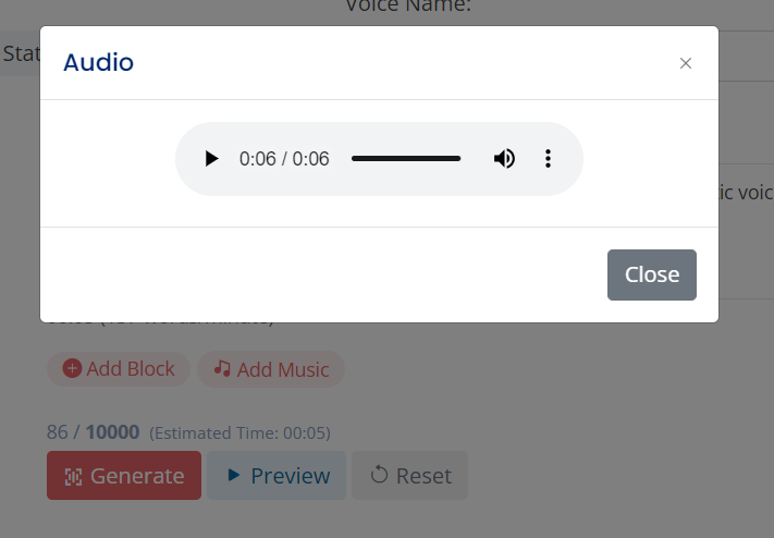 Preview Your Audio before generate audio